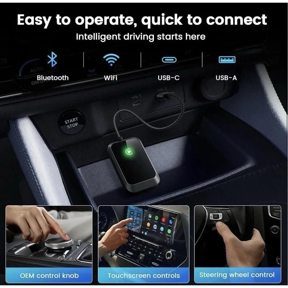 Wireless CarPlay Adapter for iPhone Plug and Play USB C Zero Latency Adapter